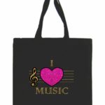 I Love Music Glitter Canvas Tote Bag